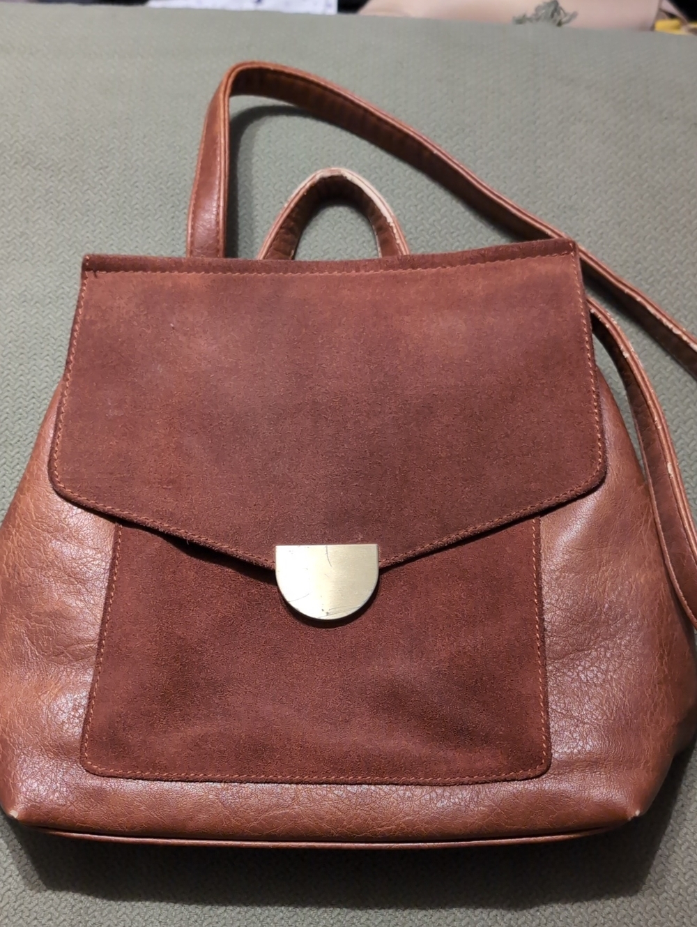 Moda Luxe Women's Brown Suede & Vegan Leather Crossbody Backpack - Classic Brown